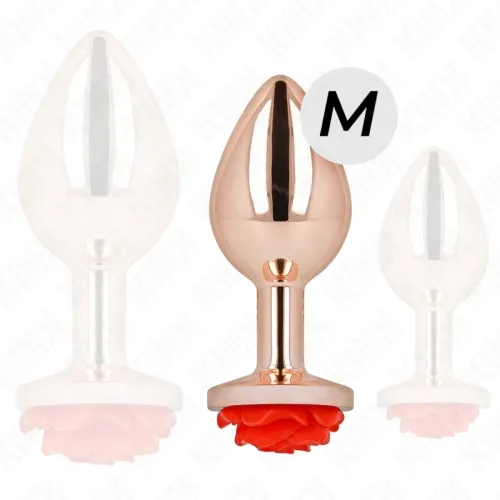 Pink Gold Anal Plug With Red Rose M – Kink