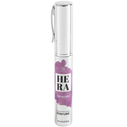 Parfümflasche "Hera for Women" mit lila Akzenten, 9,5 ml, silberner Deckel, natürliche Pheromone.