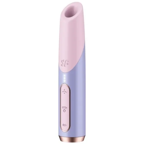 Purple and pink portable device with buttons, cylindrical shape, rounded tip.