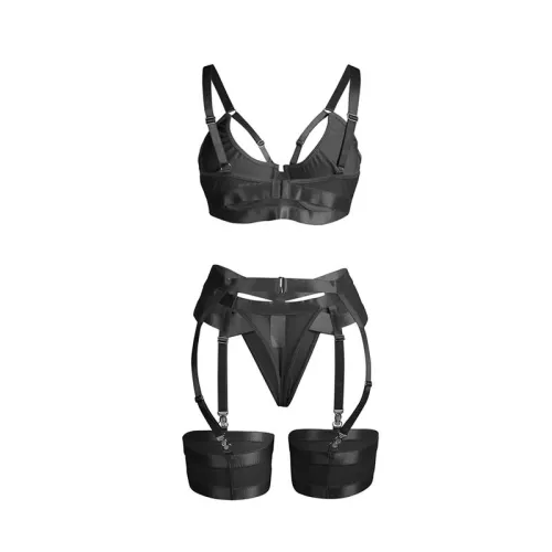 Black Bondage Bra with Garter Set L/XL – Subblime