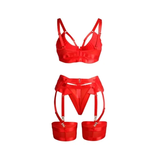 Red Bondage Bra with Garter Set S/M – Subblime
