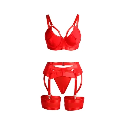 Red Bondage Bra with Garter Set L/XL – Subblime
