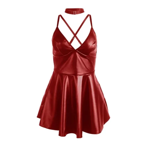 Kleid Mit Burgunderroten Lederträgern L/Xl – Subblime