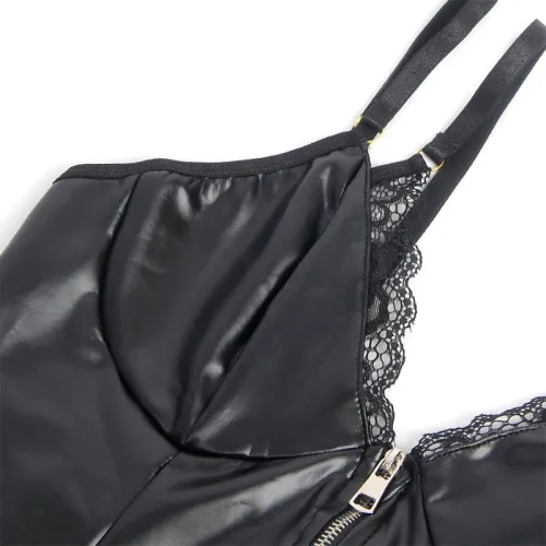 Schwarzer Leder-Body Mit Reissverschluss L/Xl – Subblime