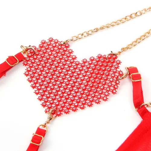 Bra Set with Chains and Mesh Heart Red L/XL – Subblime