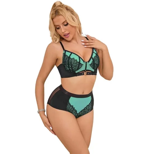 Green patent leather mesh zipper bra set L/XL – Subblime
