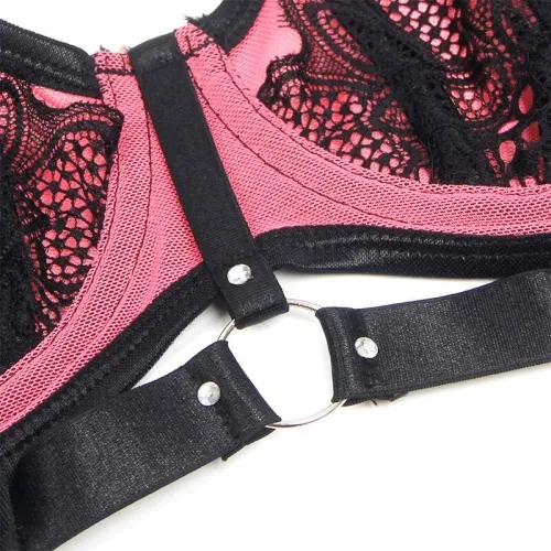 Pink Patent Leather Mesh Zipper Bra Set L/Xl – Sublime