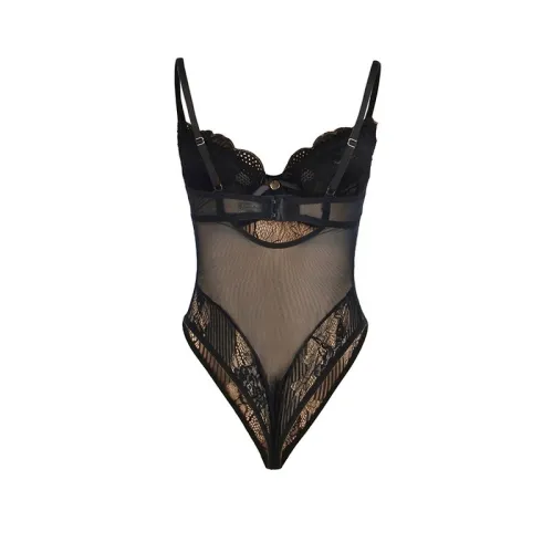 Spitzen-Bodysuit Mit Unterteilverschluss Schwarz S/M – Subblime