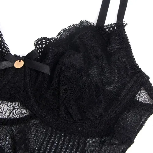 Spitzen-Bodysuit Mit Unterteilverschluss Schwarz S/M – Subblime