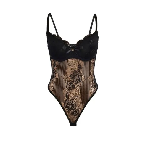Lace bodysuit with bottom closure, black, L/XL – Subblime