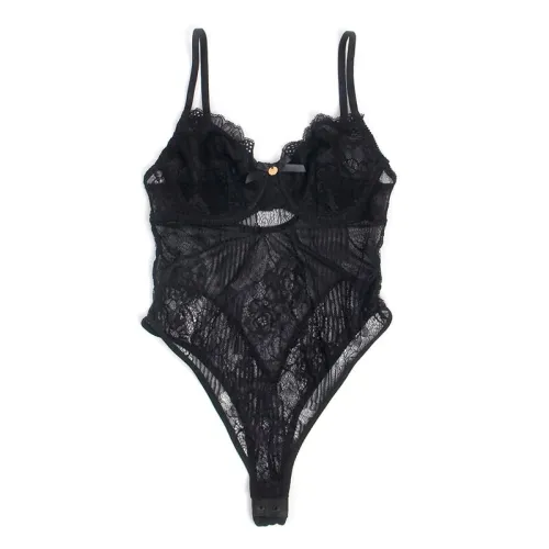 Spitzen-Bodysuit Mit Unterteilverschluss Schwarz S/M – Subblime