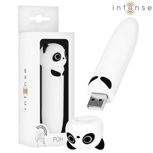Weißer USB-Stick in Panda-Form, teilweise in Verpackung, mit abnehmbarem Kopf als Kappe.