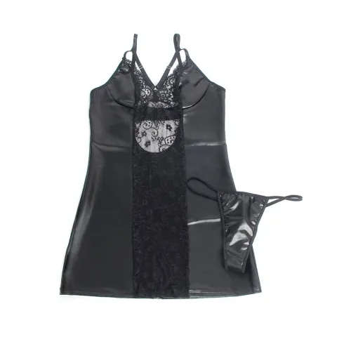 Leather Dress with Floral Lace Black S/M – Subblime