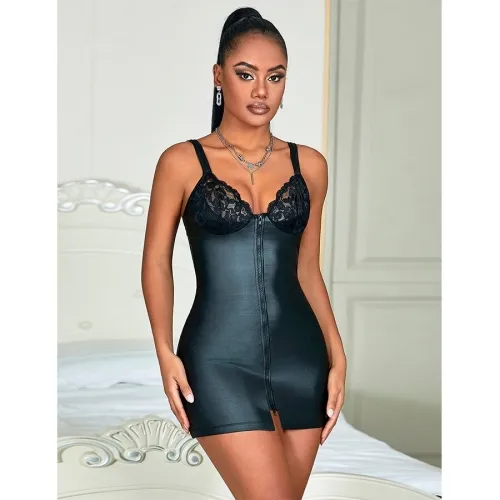 Leather dress with zipper, black, L/XL – Subblime