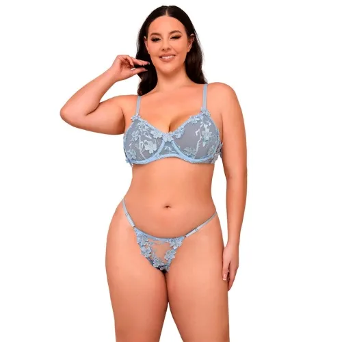 Bh- Und Slip-Set Mit Blumenstickerei Himmelblau L/Xl – Subblime