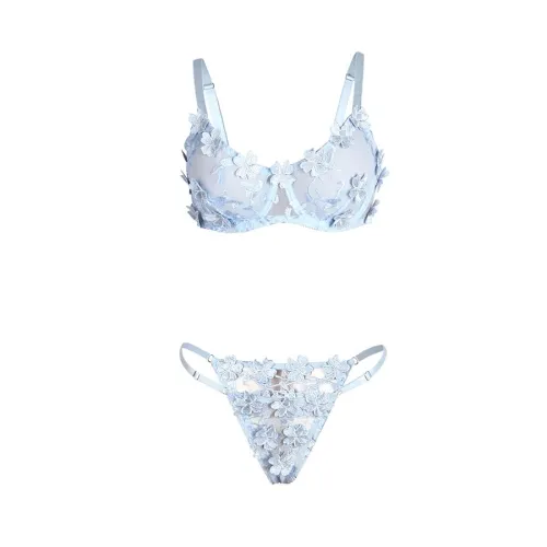 Bh- Und Slip-Set Mit Blumenstickerei Himmelblau L/Xl – Subblime