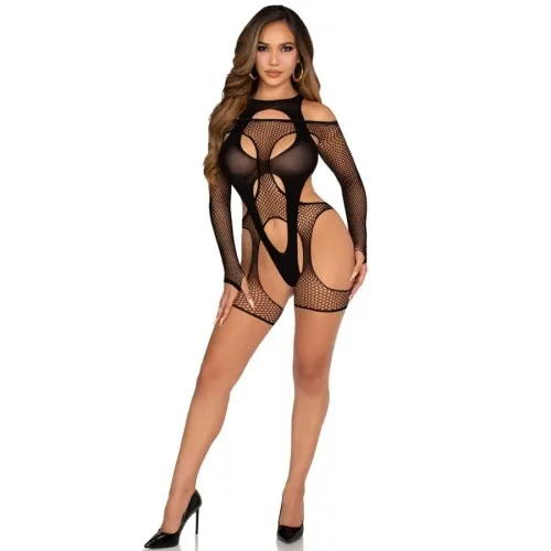 Netz-Bodystocking Mit Harness Schwarz – Leg Avenue