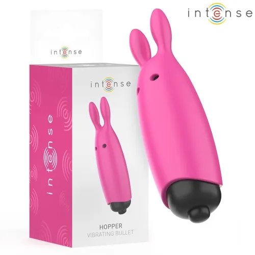 Pinkes, hasenförmiges Vibrationsgerät mit Verpackung, Marke "intense", Modell "Hopper".