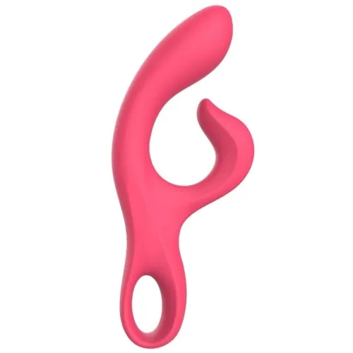 Pink vibrator with ergonomic design and handle opening.