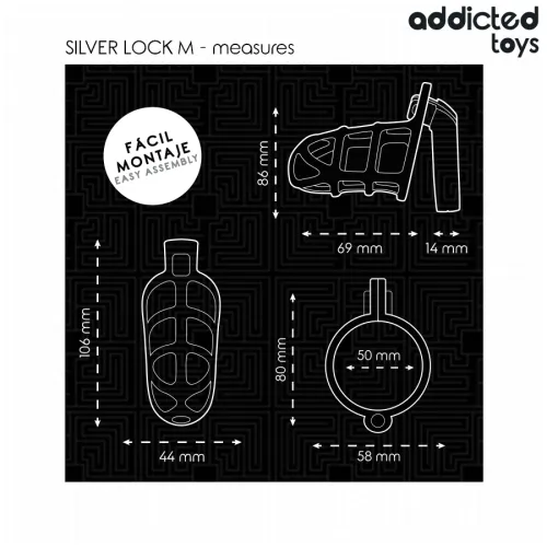 Silbernes Schloss Peniskäfig Metall M – Addicted Toys Locked