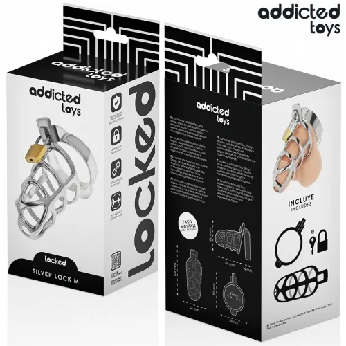 Silbernes Schloss Peniskäfig Metall M – Addicted Toys Locked
