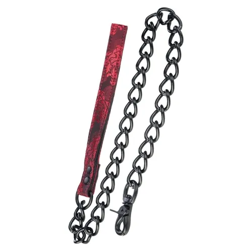 Black chain with a red patterned handle and carabiner hook.