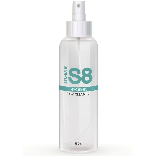 Spray bottle with S8 Hygienic Toy Cleaner, 150 ml, transparent design with turquoise label.