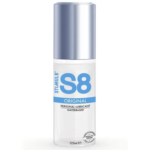 Flasche mit S8 Original Gleitmittel, wasserbasiert, 125 ml, silberner Deckel.