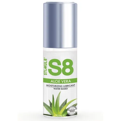 Bottle S8 Aloe Vera lubricant, water-based, 125 ml, with silver cap and Aloe Vera image.