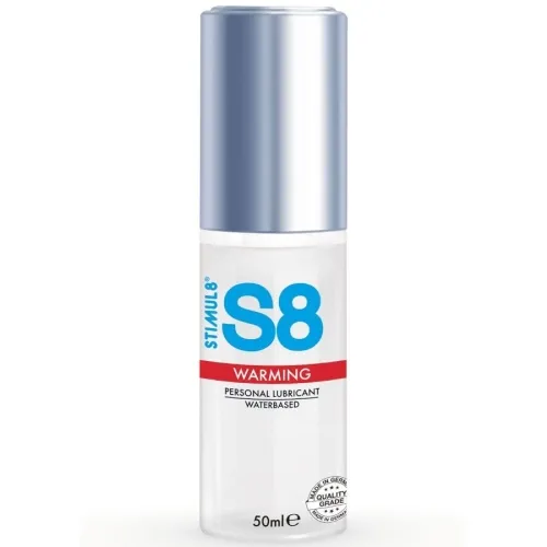 Bottle of S8 Warming lubricant, water-based, 50 ml, with silver cap.