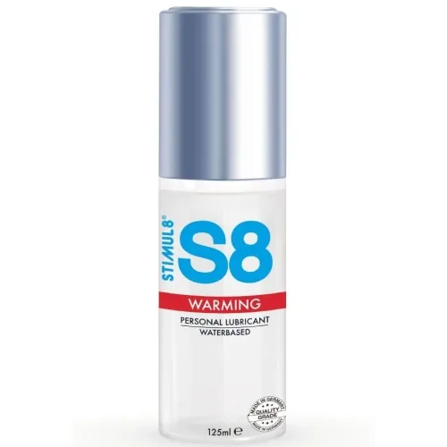 Flasche S8 Warming Gleitgel, wasserbasiert, 125 ml, mit silbernem Deckel.