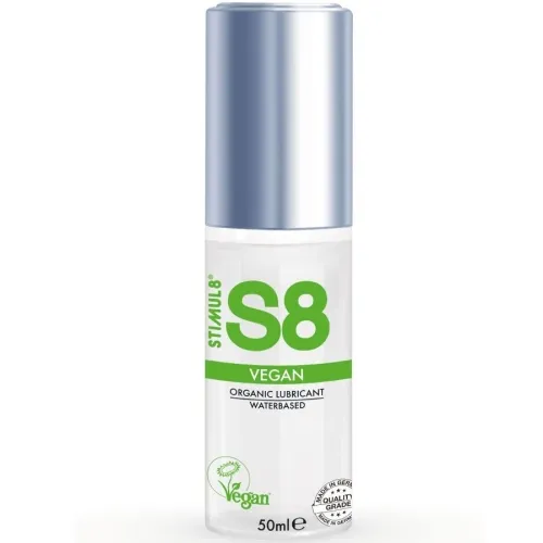 Flasche S8 veganer, wasserbasierter Gleitgel, 50 ml, mit silbernem Deckel und grünem Logo.