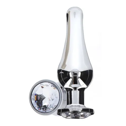 Silberner Plug mit Kristallverzierung an der Basis.