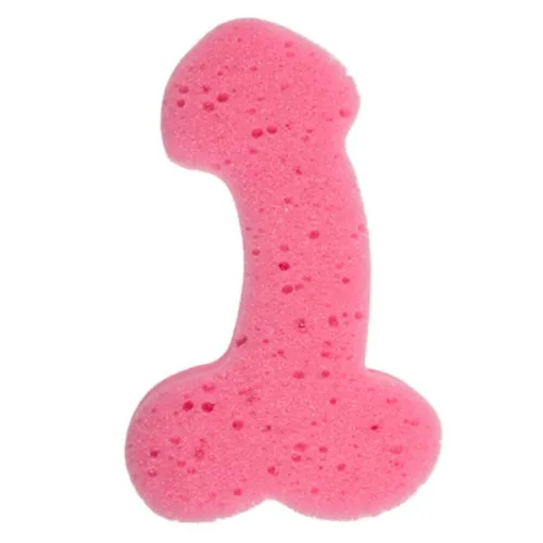 Pink sponge in the shape of a stylized bone.