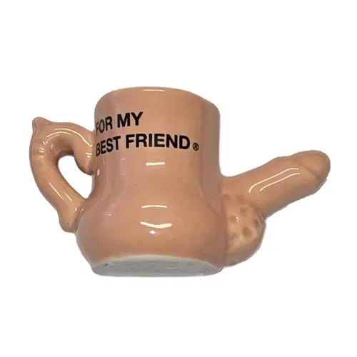 Beige mug with an unusual handle, inscription "FOR MY BEST FRIEND".