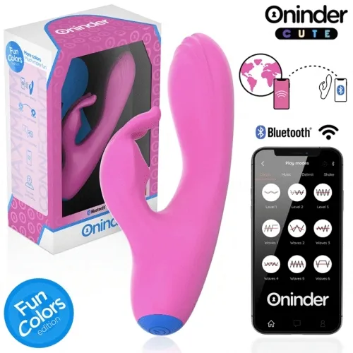 Pinkes Bluetooth-Vibrator-Spielzeug mit Smartphone-App-Steuerung und Verpackung, "Fun Colors Edition".