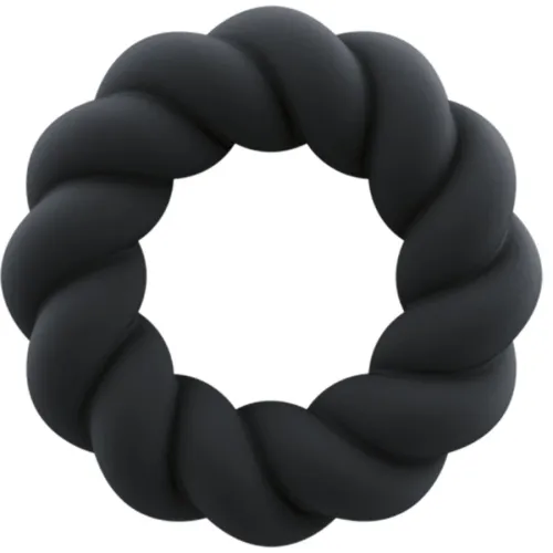 Schwarzer, gedrehter Ring in Form eines Kreises auf weißem Hintergrund.