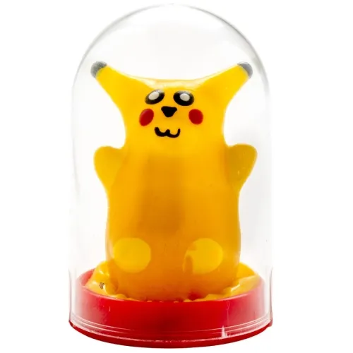 Yellow Pikachu figure in a transparent dome with a red base.