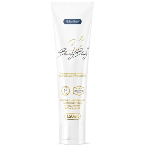 White tube containing BeautyBody Serum, 150 ml, for firming and anti-cellulite effects.