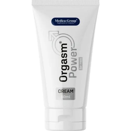 Weiße Tube "Orgasm Power" Creme für Männer, 50 ml, von Medica-Group.