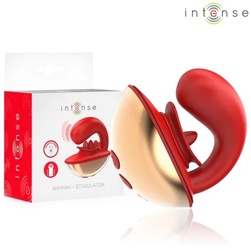 Roter und goldener Stimulator mit Verpackung, Markenname "intense", Produktname "Mariah".