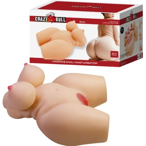 Product packaging and illustration of a masturbator with a realistic texture.