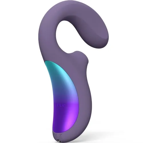 Purple vibrator with a curved design and metallic shimmering accent.