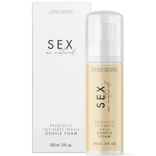 Flasche und Verpackung von "Sex au naturel" Intimwaschschaum, 150 ml.