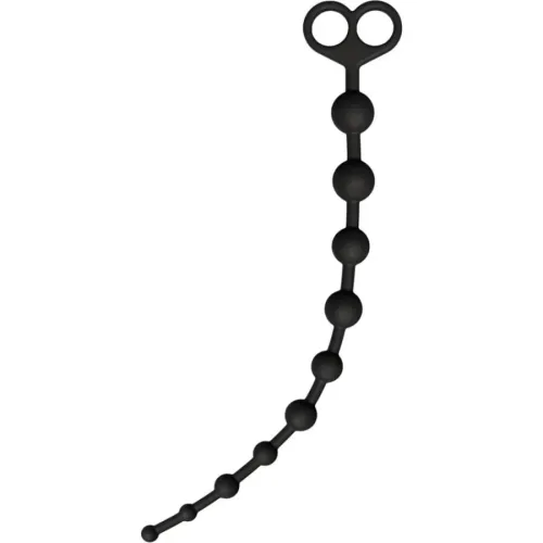 Schwarze Analkette mit mehreren Kugeln und zwei Griffschlaufen.