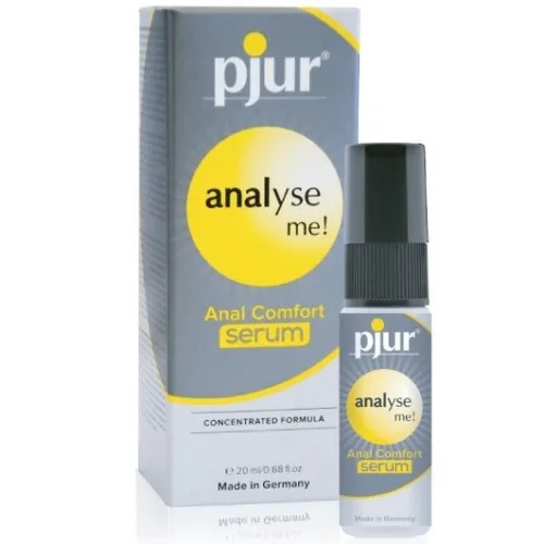 Grey packaging and bottle of "pjur analyse me! Anal Comfort Serum", 20 ml, made in Germany.