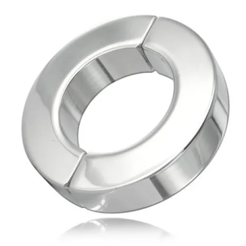 Silver, round metal ring with a shiny surface, on a white background.