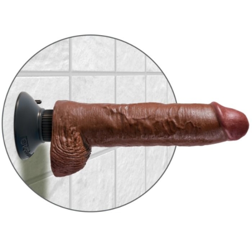 25,5cm Vibrierender Cock Mit Hoden Braun | King Cock