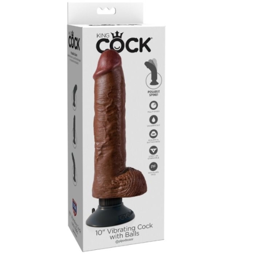 25,5cm Vibrierender Cock Mit Hoden Braun | King Cock