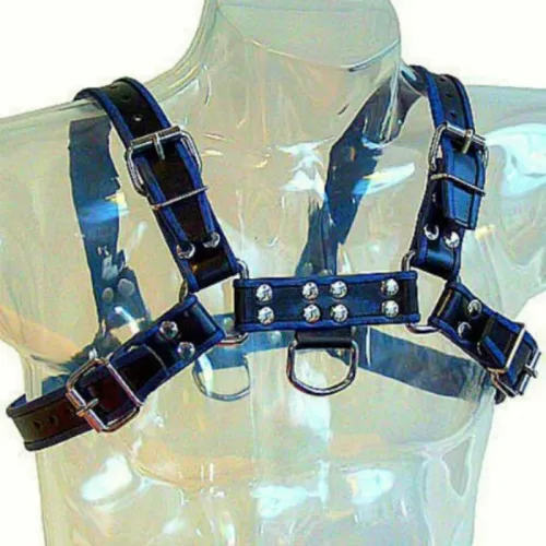 Brustharness Schwarz / Blau Leder – Leatherbody